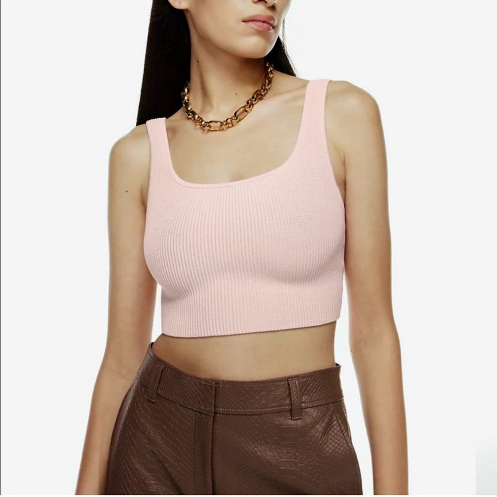 Babaton sculpt knit squareneck cropped tank XL blush pink